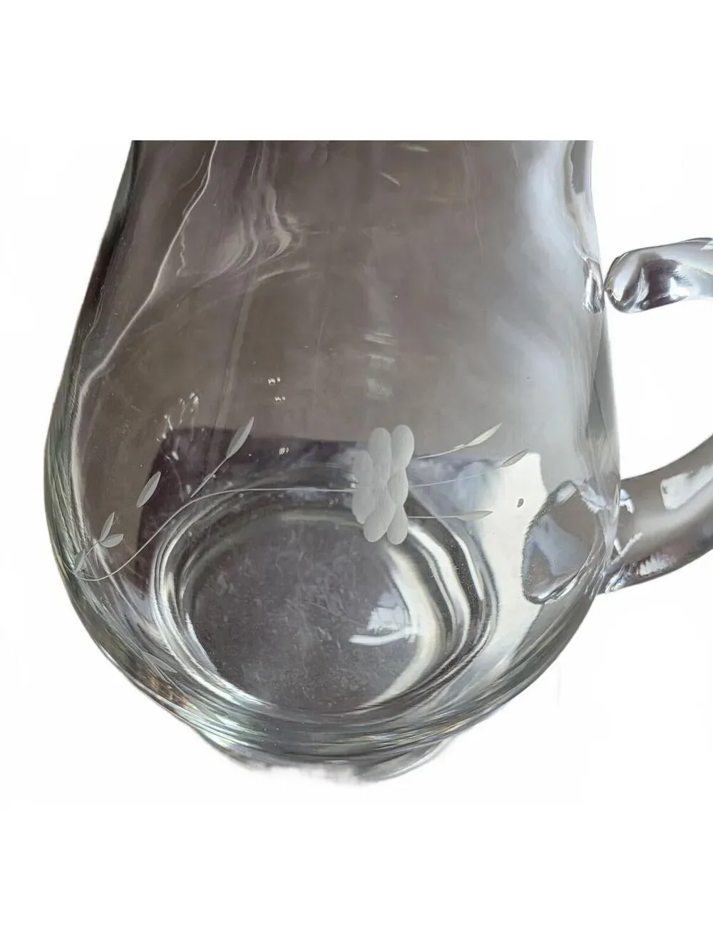 Princess House Heritage Glass Pitcher Vintage Clear Crystal Etched Floral 9.5